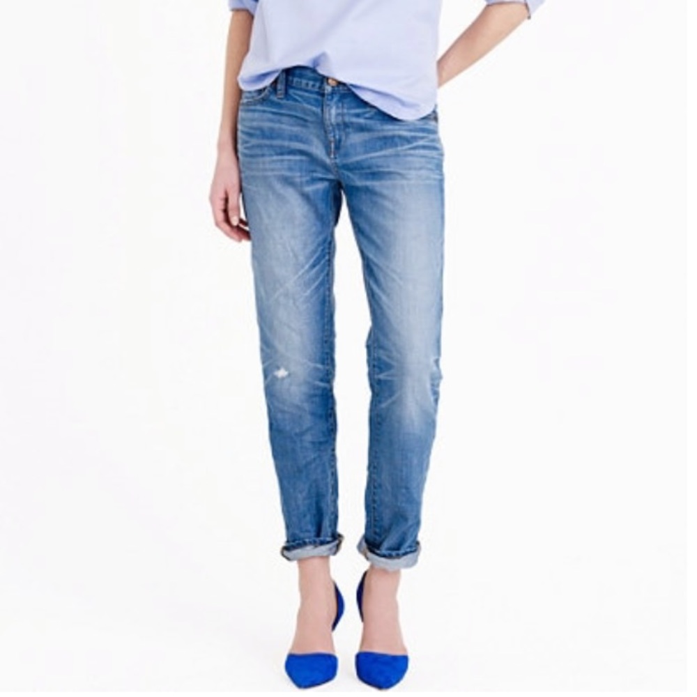 J Crew slim broken in boyfriend jeans, size 27